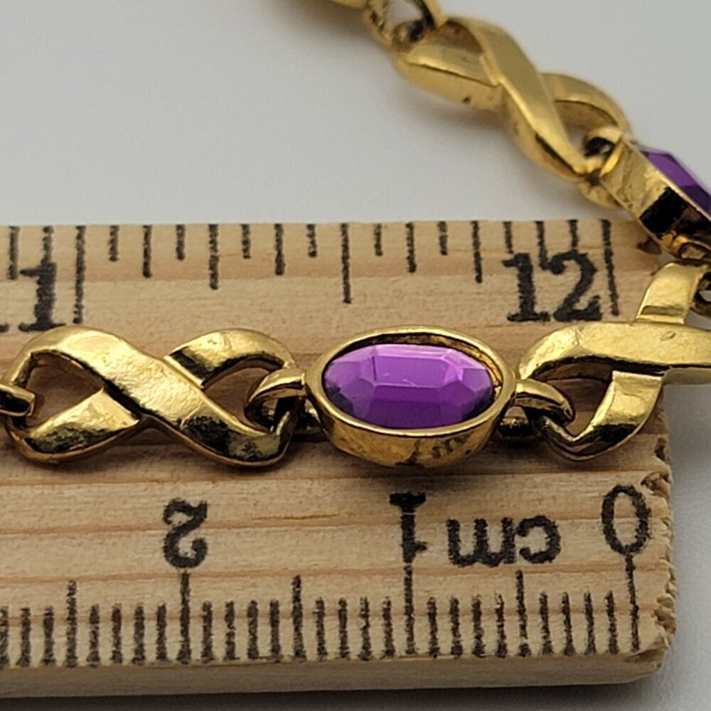Vintage AVON Purple Rhinestone Infinity Bracelet 8 Inch Spring Ring Clasp - Picture 5 of 7